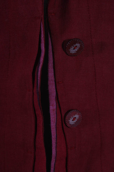 Kenzo Jungle Womens Linen Striped Trim Single Breasted Blazer Red Size 44