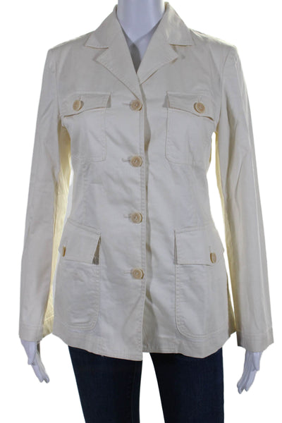 Beretta Womens Cotton Button Down Collared Patch Pocket Jacket Cream Size 40