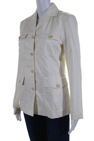 Beretta Womens Cotton Button Down Collared Patch Pocket Jacket Cream Size 40