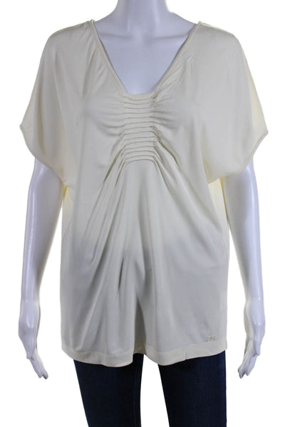 Escada Womens Sleeveless V Neck Pleated Blouse White Size 40