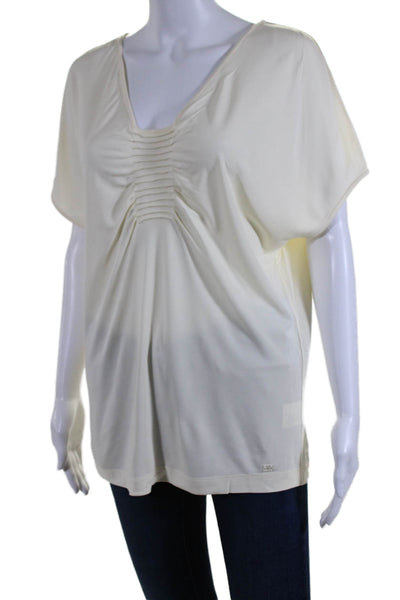 Escada Womens Sleeveless V Neck Pleated Blouse White Size 40