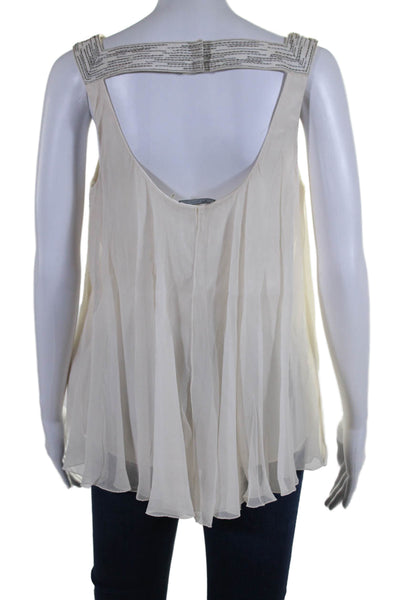 Elie Tahari Womens Silk Square Neck Sleeveless Sequin Trim Blouse White Size M