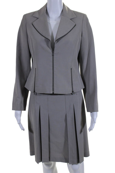 Franco Mirabelli Womens 2 Piece Zip Closure Blazer Skirt Suit Set Gray Size 6 8