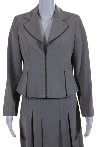 Franco Mirabelli Womens 2 Piece Zip Closure Blazer Skirt Suit Set Gray Size 6 8