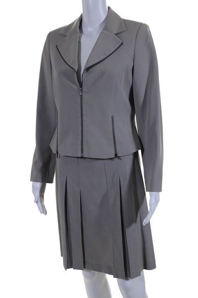 Franco Mirabelli Womens 2 Piece Zip Closure Blazer Skirt Suit Set Gray Size 6 8