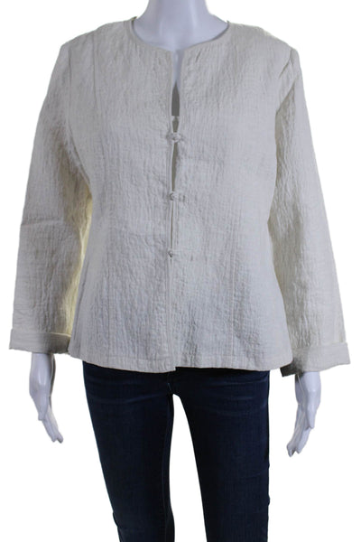 Eileen Fisher Women Quilted Linen Button Down Light Jacket White Size S