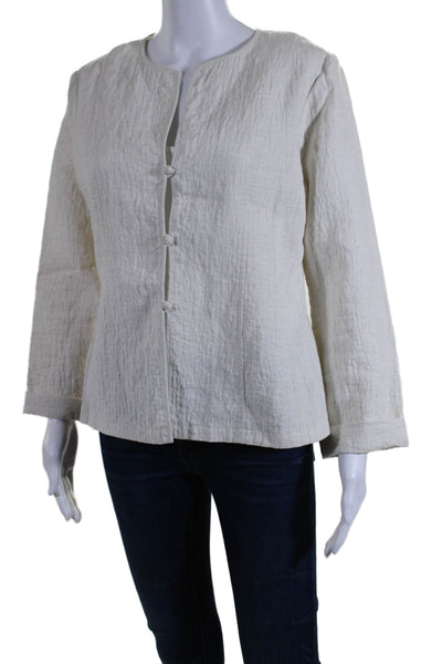 Eileen Fisher Women Quilted Linen Button Down Light Jacket White Size S