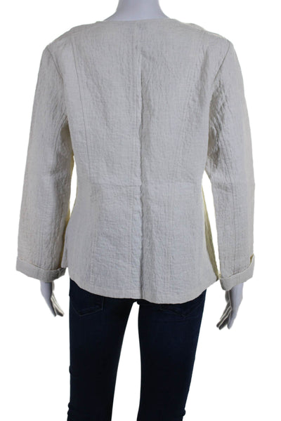 Eileen Fisher Women Quilted Linen Button Down Light Jacket White Size S