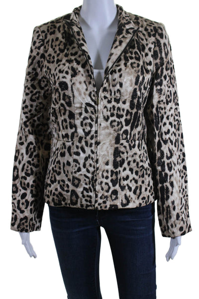 Louben Womens Leopard Print Full Zip Long Sleeve Jacket Beige Size 6