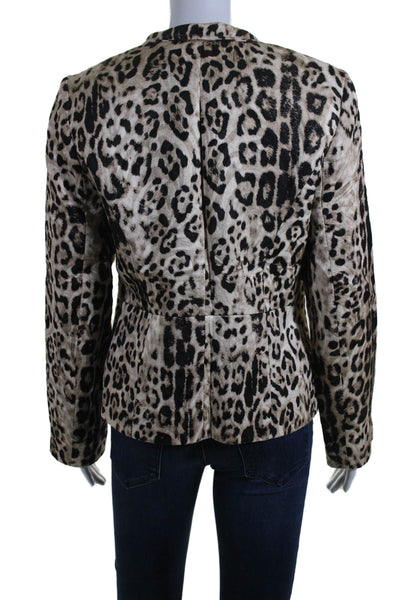 Louben Womens Leopard Print Full Zip Long Sleeve Jacket Beige Size 6