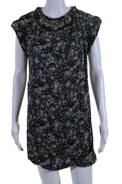 3.1 Phillip Lim Womens Silk Floral Crystal Detail Mini Dress Black Size 0