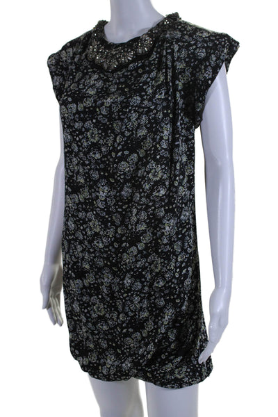 3.1 Phillip Lim Womens Silk Floral Crystal Detail Mini Dress Black Size 0