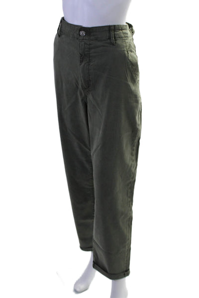 Paige Women's Midrise Pockets Straight Leg Casual Pants Olive Green Size 31