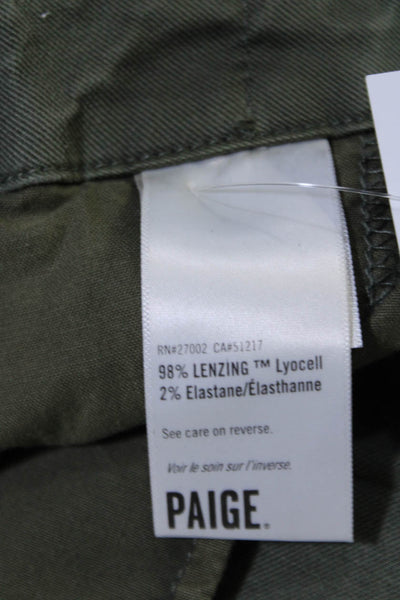 Paige Women's Midrise Pockets Straight Leg Casual Pants Olive Green Size 31