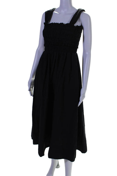 Club Monaco Womens Cotton Smocked Midi Dress Black Size 4 16898666