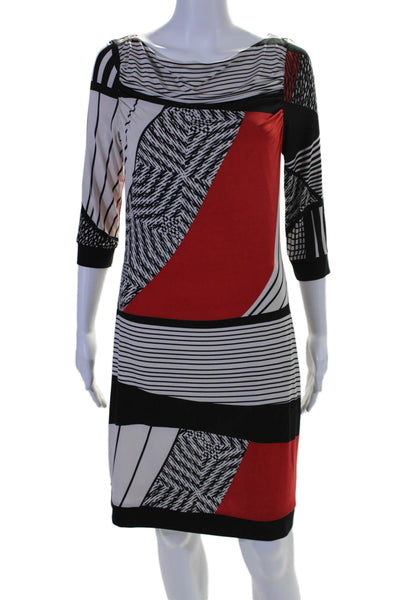 Joseph Ribkoff Womens Abstract Print Boat Neck Long Sleeve Dress Red Size 6