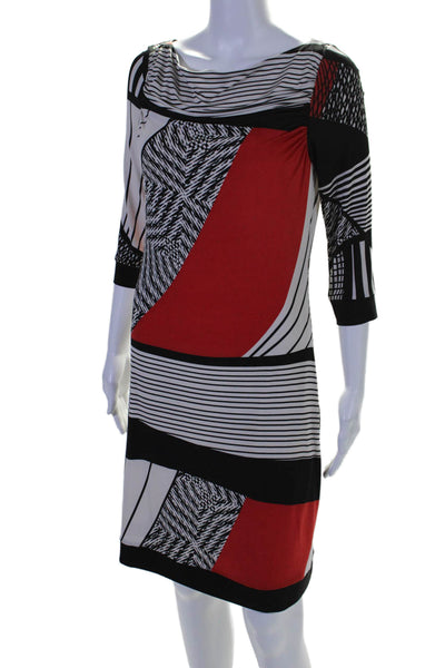 Joseph Ribkoff Womens Abstract Print Boat Neck Long Sleeve Dress Red Size 6