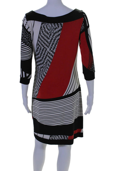 Joseph Ribkoff Womens Abstract Print Boat Neck Long Sleeve Dress Red Size 6