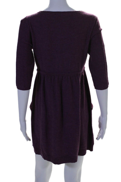 Nanette Lepore Womens Wool Knit Beaded Long Sleeve Mini Dress Purple Size M