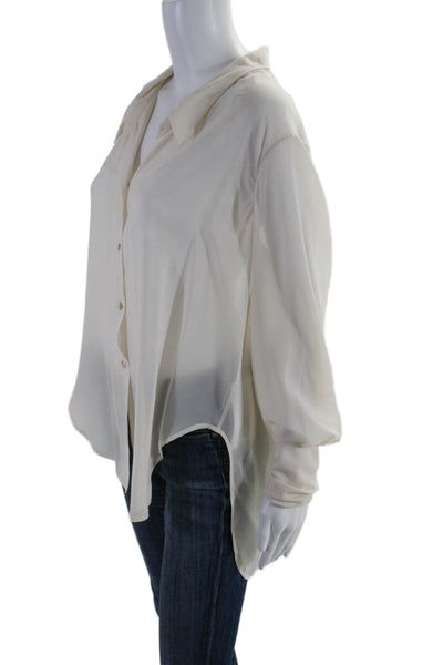 Theyskens Theory Women's Collared Long Sleeves Button Down Shirt Beige Size M