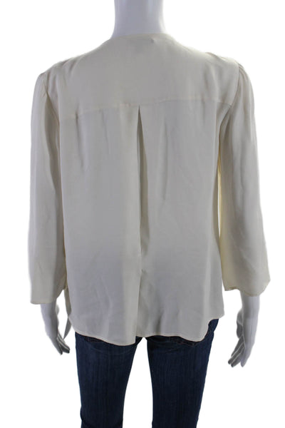 Theory Women's V-Neck Long Sleeves Half Zip Silk Blouse Beige Size L