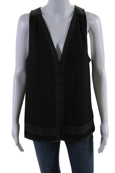 Joie Women's V-Neck Sleeveless Button Down Blouse Black Size L