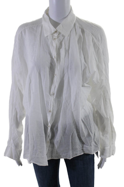 AG Women's Collared Long Sleeves Button Down Cotton Shirt White Size 46