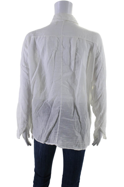 AG Women's Collared Long Sleeves Button Down Cotton Shirt White Size 46