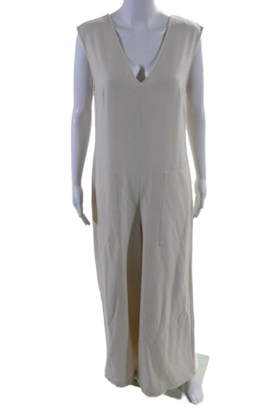 Marina Moscone Collective Womens V-Neck Jumpsuit White Size 12 15421095