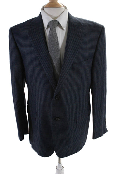 Hickey Freeman Mens Two Button Notched Lapel Blazer Jacket Blue Wool 44 Short