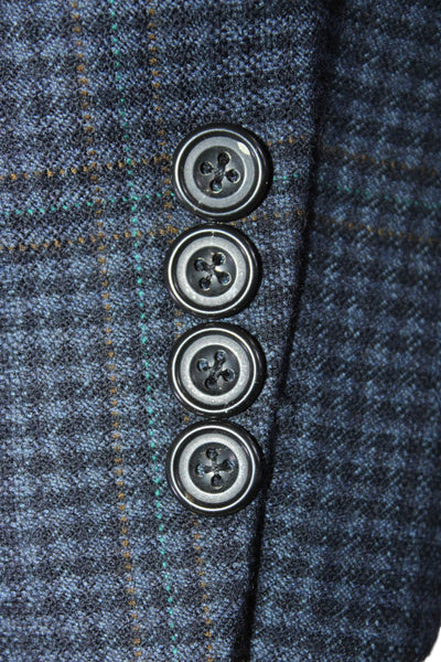 Hickey Freeman Mens Two Button Notched Lapel Blazer Jacket Blue Wool 44 Short