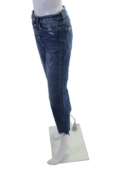 Vervet Womens Cotton Distressed Wide Leg Buttoned Closure Jeans Blue Size 28