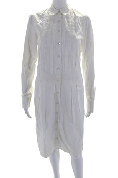 Pauw Womens Cotton Pleated Long Sleeve Button Up Maxi Dress White Size 1