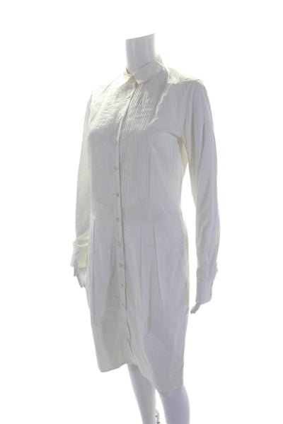 Pauw Womens Cotton Pleated Long Sleeve Button Up Maxi Dress White Size 1