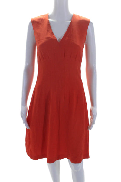 Boss Hugo Boss Womens V-Neck Sleeveless Zip Up Mid-Calf Dress Red Size 2