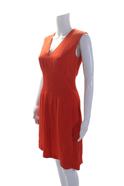 Boss Hugo Boss Womens V-Neck Sleeveless Zip Up Mid-Calf Dress Red Size 2