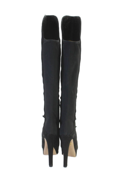 Charlotte Olympia Womens Leather Buckle Detail Pull On Knee High Boots Black Siz