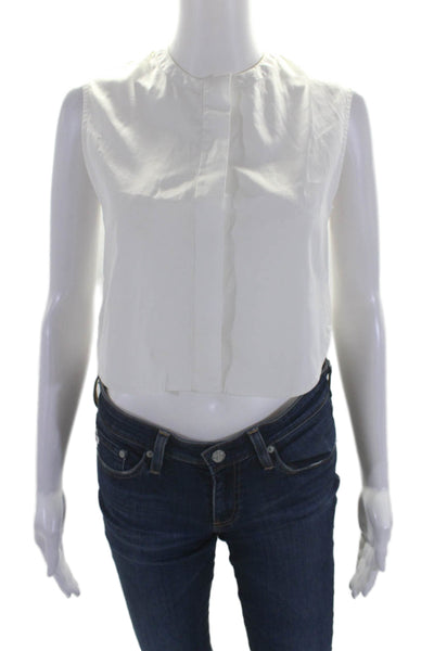 Maiyet Womens Cotton Sleeveless Cropped Button Down Top White Size 34