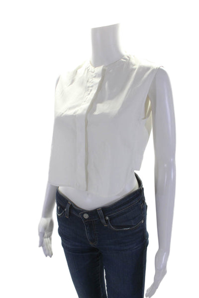 Maiyet Womens Cotton Sleeveless Cropped Button Down Top White Size 34