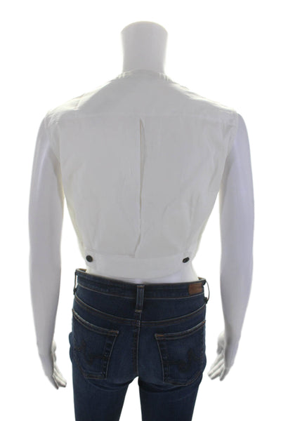 Maiyet Womens Cotton Sleeveless Cropped Button Down Top White Size 34