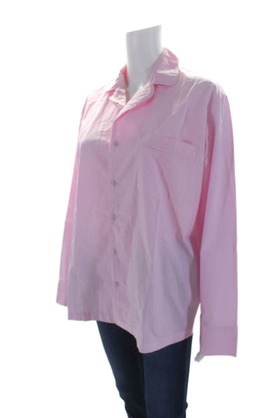 Skims Womens Cotton Long Sleeve Button Down Sleep Shirt Pink Size XS