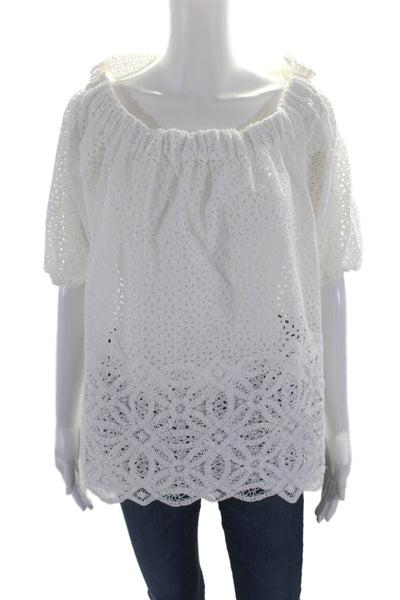 Sharis Womens Cotton Eyelet lace Off Shoulder Blouse White Size 12