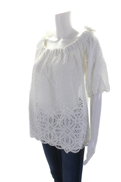 Sharis Womens Cotton Eyelet lace Off Shoulder Blouse White Size 12