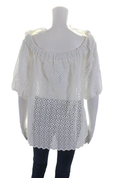 Sharis Womens Cotton Eyelet lace Off Shoulder Blouse White Size 12