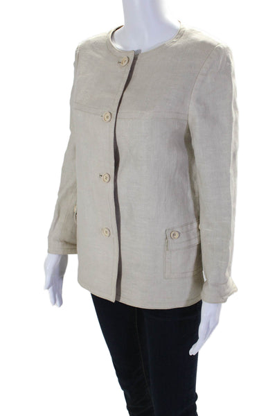 Louis Feraud Womens Linen Button Down Double Slit Jacket Beige Size M