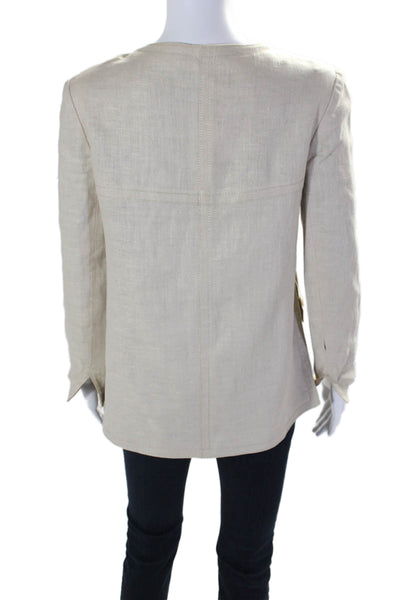 Louis Feraud Womens Linen Button Down Double Slit Jacket Beige Size M