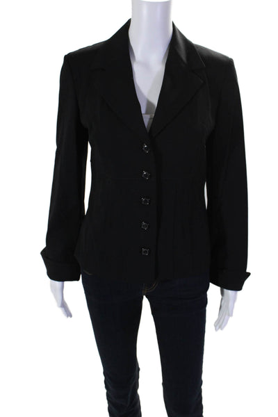 Piazza Sempione Womens Wool Button Down Notched Lapel Blazer Black Size 42