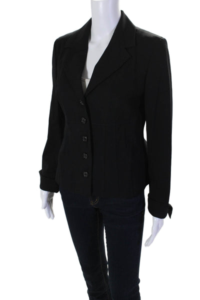 Piazza Sempione Womens Wool Button Down Notched Lapel Blazer Black Size 42