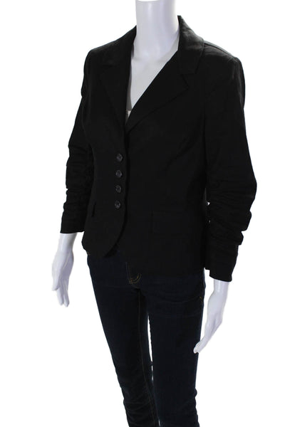 Lavender Brown Womens Four Button Notched Lapel Blazer Jacket Black Linen Small