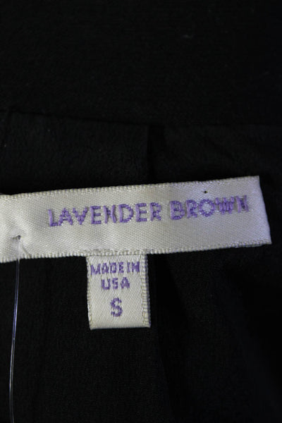 Lavender Brown Womens Four Button Notched Lapel Blazer Jacket Black Linen Small